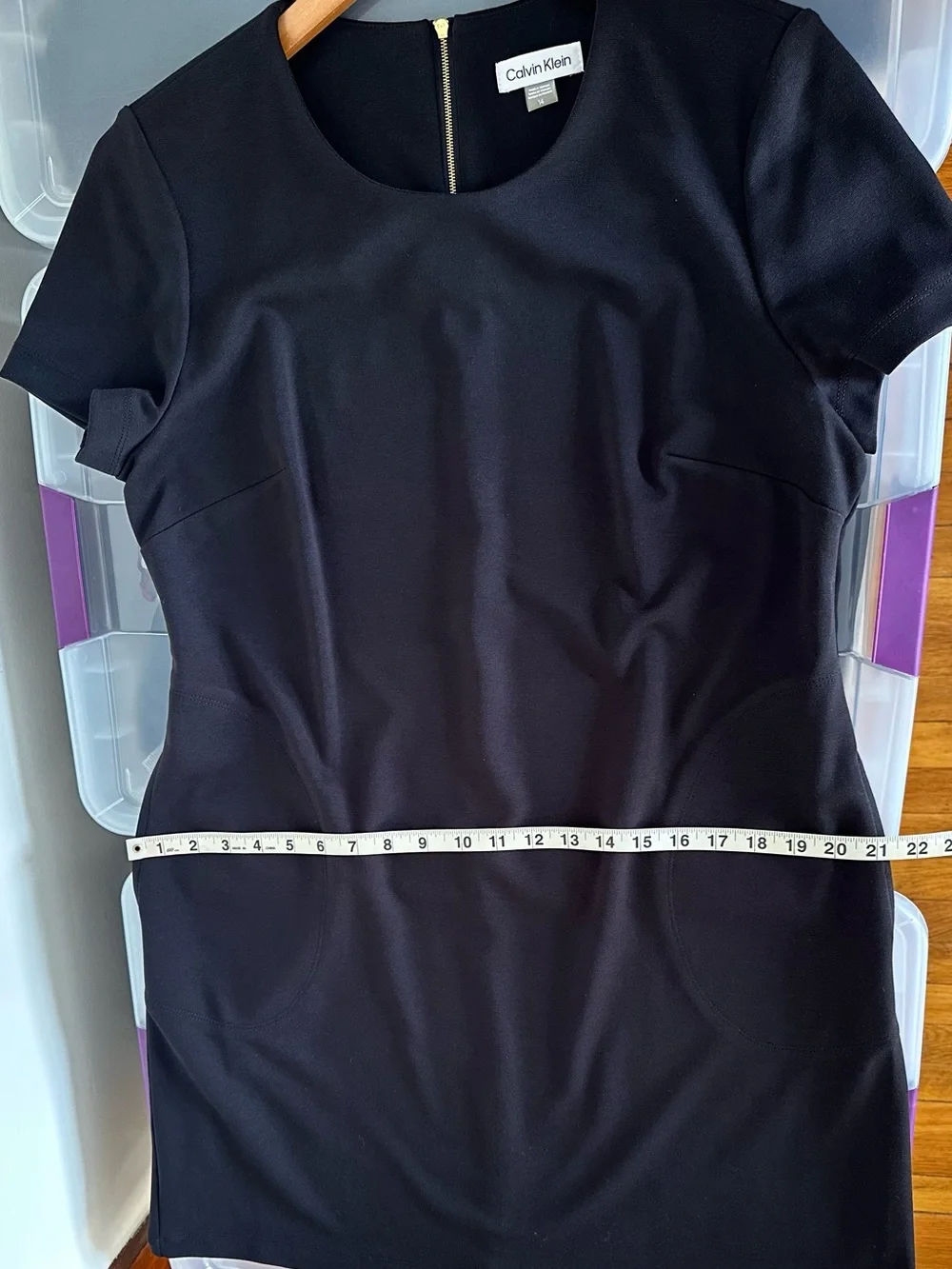 New Calvin Klein Black Short Sleeve Sheath Dress Size 14 Pockets Business Office